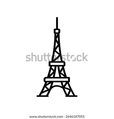 A hand-drawn black outline of the Eiffel Tower stands out against a white backdrop. Its iconic shape is rendered in a minimalist, line style