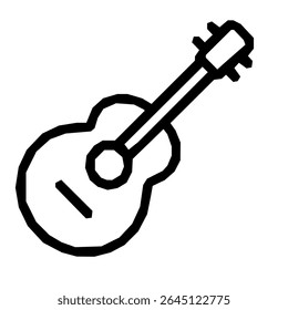 Handdrawn Black Outline Guitar Musical Instrument Doodle Style Icon