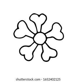 Hand-drawn black outline simple vector illustration. Cartoon doodle flower from bones for a dog. To celebrate the birthday of your beloved pet.