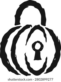 Hand-Drawn Black Padlock Icon Isolated on White Background for Security and Protection Concepts