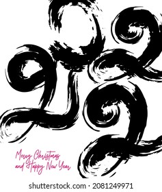 Handdrawn in black paint Numbers 2022. Chinese calligraphy, Asian culture. Traditional ink drawing. Greeting card.