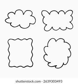 Hand-drawn black pen speech and thought bubbles. Doodle sketch style. Perfect for comics, infographics, education, social media, and creative design projects. Isolated on white.