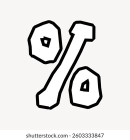 Hand-drawn black percentage symbol on a white background. Simple and bold design. Percentage symbol stands out. Artistic and sketchy style. Doodle illustration vector.
