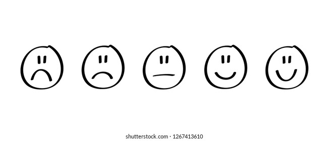 handdrawn black rating satisfaction feedback in form of emotions vector illustration
