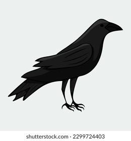 Hand-drawn black raven on a light background vector illustration
