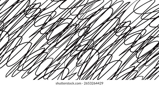 Líneas de garabato negro dibujadas a mano sobre fondo blanco – Abstractas patrón de Doodle caótico