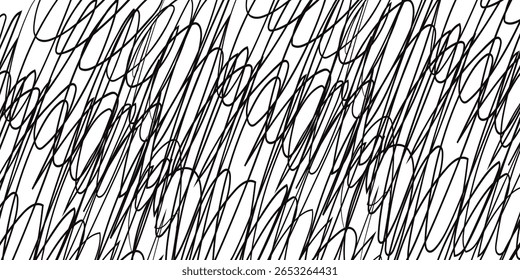 Líneas de garabato negro dibujadas a mano sobre fondo blanco – Abstractas patrón de Doodle caótico