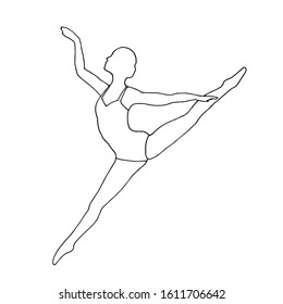 Hand-drawn black silhouette of a ballerina on white background. Vector illustration.