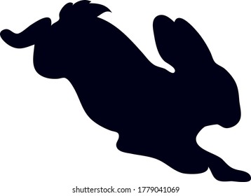 Hand-drawn black silhouette of cute rabbit, looking up and sitting in various poses rabbits black silhouette ,isolated on white background .Vector illustration.