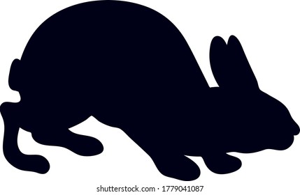 Hand-drawn black silhouette of cute rabbit, looking up and sitting in various poses rabbits black silhouette ,isolated on white background .Vector illustration.