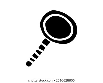 Hand-drawn black silhouette of a magnifying glass isolated on a white background. Concept of search, discovery, investigation, research, exploration, focus, observation. Icon, print, design element.
