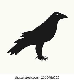 Hand-drawn black silhouette of a raven. Vector illustration
