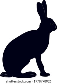 Hand-drawn black silhouettes of cute rabbits sitting in various poses, Isolated On White Background. Detailed vector Illustrations.