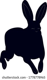 Hand-drawn black silhouettes of cute rabbits sitting in various poses, Isolated On White Background. Detailed vector Illustrations.