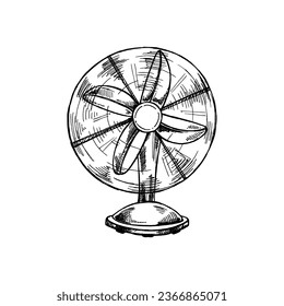 Hand-drawn black sketch of fan or ventilator. Retro vector illustration. Doodle.