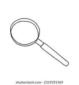 Hand-drawn black vector illustration of magnifying glass isolated on a white background