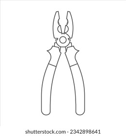 A Hand-drawn black vector illustration of metallic locksmith tool pliers isolated on a white background