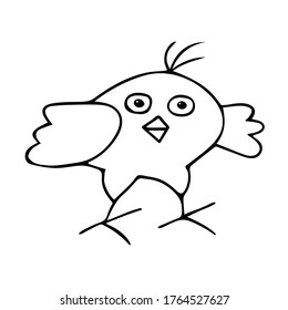 A Hand-drawn black vector illustration of one fun chicken on a white background