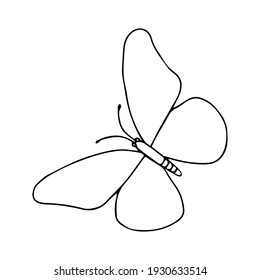 Ilustración vectorial de color negro dibujada a mano de una mariposa sobre un fondo blanco