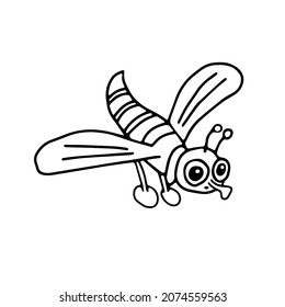 A Hand-drawn black vector illustration of one fly is flying on a white background