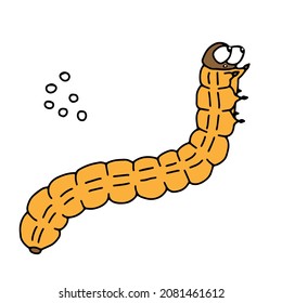 Una ilustración de vector negro dibujada a mano de una mariposa de col de oruga naranja está sobre un fondo blanco