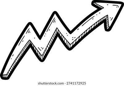 A hand-drawn, black and white arrow pointing upward, with zig-zagging body and details