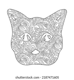 Hand-drawn Black and white cat coloring book for adults