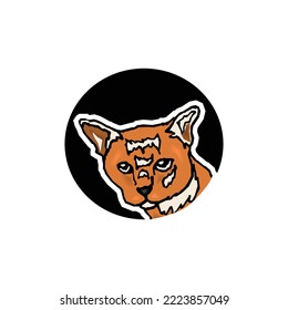 Hand-drawn black and white cat head vector icon on white background