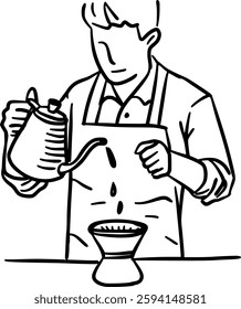 Hand-Drawn Black and White Handcrafted Pour Over Coffee Brewing Doodle Illustration