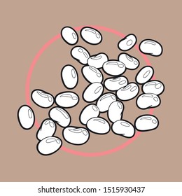 Hand-drawn black and white illustration of jelly beans on a beige background with thick outline.