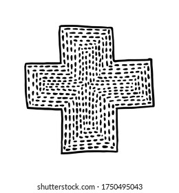 Hand-drawn black and white marker with a dagger cross.