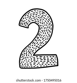 Hand-drawn black and white with marker number two with dashes.