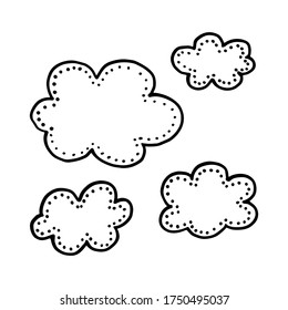 Hand-drawn black and white marker set of clouds.