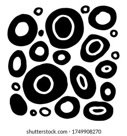 Hand-drawn black and white pattern of crooked circles.