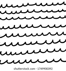 Handgezeichnetes schwarz-weißes Muster von Linien in Form von Wellen.