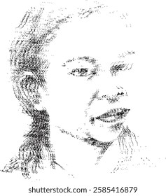 Hand-Drawn Black and White Portrait Sketch of a Thoughtful Young Woman – Artistic Pencil Style Illustration with bit of a vibration