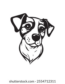 Hand-Drawn Black and White Pug Dog Cartoon Portrait – Featuring a delightful, pug face, illustrator vector