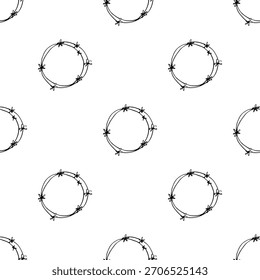 hand-drawn black and white seamless patterns cute simple line-art doodles. Each repeatable design includes playful minimalist illustrations suitable for backgrounds, packaging, textiles, wallpaper