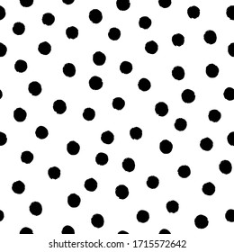 Hand-drawn black and white seamless texture with circles and dots. Vector repeat pattern.