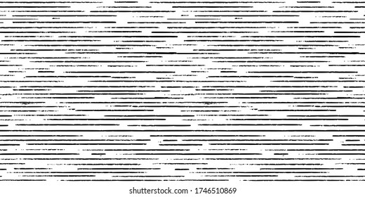 Hand-drawn black and white seamless texture with dashed strokes. Vector repeat pattern.