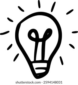 Hand-Drawn Black and White Shining Light Bulb Doodle Illustration