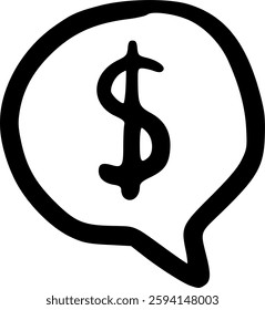 Hand-Drawn Black and White Speech Balloon with Dollar Symbol Illustration