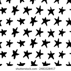 Hand-Drawn Black and White Star Pattern Vector Illustration - Abstract Star Doodles