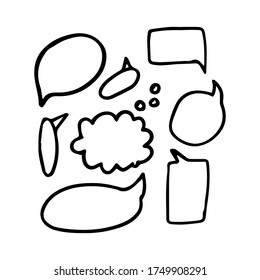 Hand-drawn black and white Talkie Bubble. Oval, rectangle.