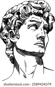 Hand-drawn black and white vector illustration of a classical Roman or Greek sculpture