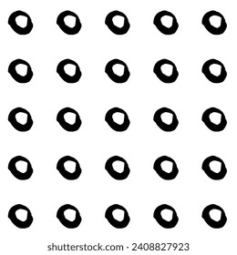 A hand-drawn, black and white vector pattern featuring a grid of grunge circles. This edgy design adds a contemporary touch, suitable for textiles, posters, cards, and various creative projects