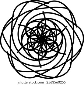 Hand-drawn blackwhite bw sketch scratch scrawl doodle flower flora nature radial line radialline radialflower symmetricalflower symmetricalline circleline circle abstractflower abstract