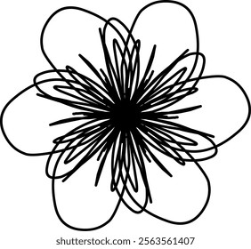 Hand-drawn blackwhite bw sketch scratch scrawl doodle flower flora nature radial line radialline radialflower symmetricalflower symmetricalline circleline circle abstractflower abstract