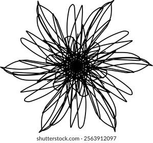 Hand-drawn blackwhite bw sketch scratch scrawl doodle flower flora nature radial line radialline radialflower symmetricalflower symmetricalline circleline circle abstractflower abstract