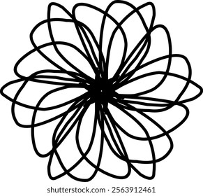 Hand-drawn blackwhite bw sketch scratch scrawl doodle flower flora nature radial line radialline radialflower symmetricalflower symmetricalline circleline circle abstractflower abstract